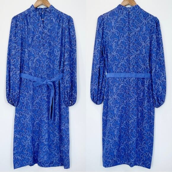 Vintage Dresses & Skirts - Nat Kaplan Vintage 70’s Silk Paisley Midi Dress Blue Size 6 Like New Condition